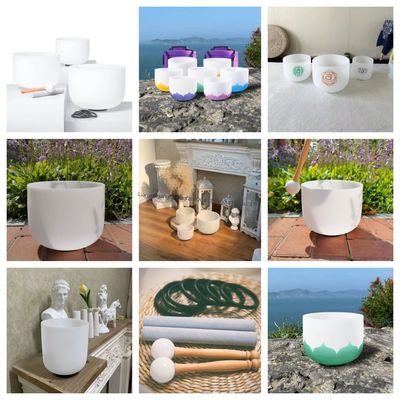 Набор чаш для пения из кварцевого кристалла 8-20 дюймов 99,99% в прозрачном жемчужно-белом цвете для звукового исцеления и медитации